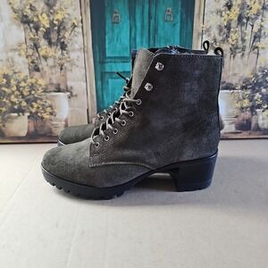 Anne Klein Olive Green Suede Lace Up Ankle Boots Women's Size 8.5‎ Combat Boot